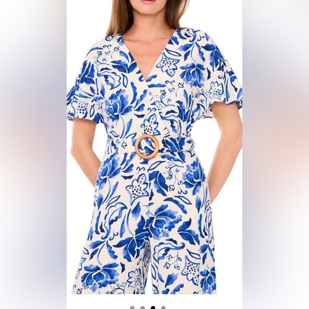 1.STATE Floral Blue and White Jumpsuit - Picture 3 of 9